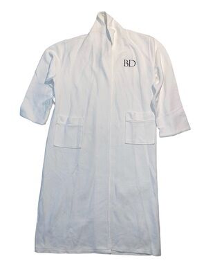 Kassatex White Textured Bathrobe with Subtle Labeling